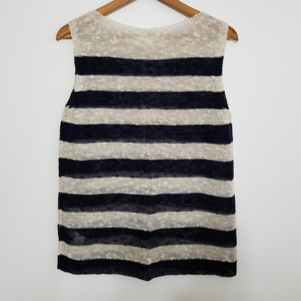 NWT Eileen Fisher Petite Striped Sleeveless Knit Top Organic Linen Cotton Sz PM - Picture 2 of 12